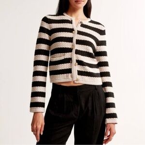 Abercrombie & Fitch Black and Cream Striped Cardigan